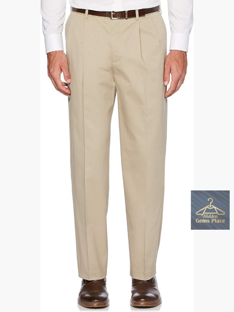 Men's Performance Pleated Chino Pants Stretch Straight Leg